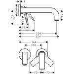 Смеситель для умывальника AXOR Citterio 220 Lever rhombic cut со стены, хром (39181000)