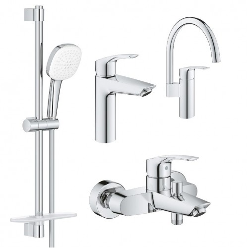 Набір змішувачів для ванної та кухні Grohe Eurosmart 4в1, без донного клапана, хром (UA123248M3)