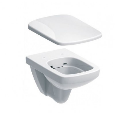 Унітаз підвісний Geberit Selnova Square воронкоподібний, Rimfree, з кришкою, білий (500.275.01.1+500.336.01.1)