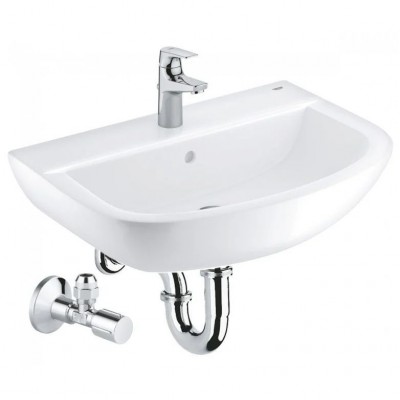 Умывальник подвесной Grohe Bau Ceramic со смесителем и сифоном, 61х44 см, белый (39644000)