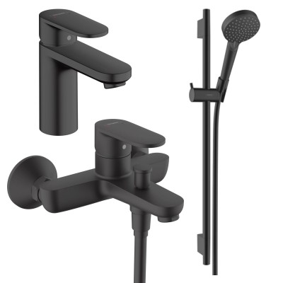 Набор смесителей Hansgrohe EcoSmart для ванны Vernis Blend MB 100 (71551670+71440670+26423670), черный матовый (20230001)