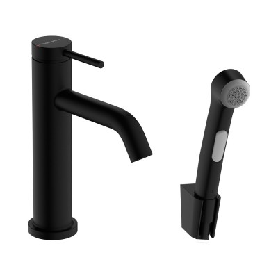 Змішувач для умивальника Hansgrohe Tecturis S 110 з гігієнічним душем, чорний матовий (73211670)